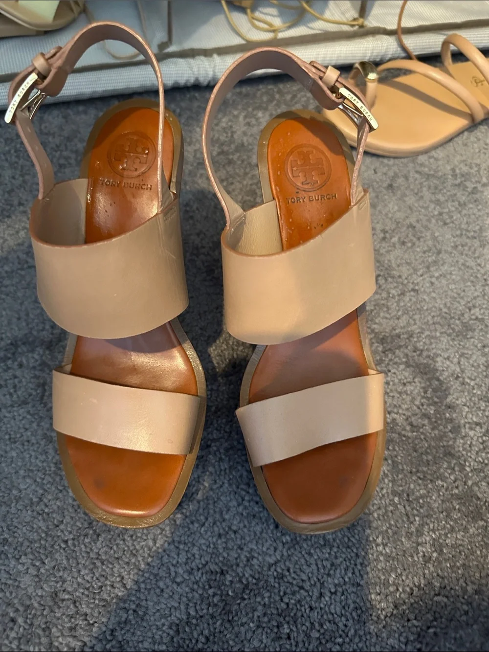Tory Burch Double-Strap Wedge Sandals in Black and Tan- Set